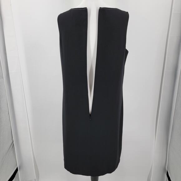 Mary McFadden Dress Womens 12 Black Sheath Lined White Stitch Neckline - Picture 8 of 14